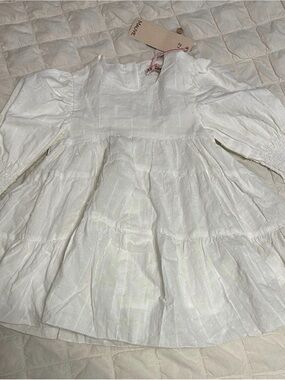 MAUVE Girls 2Y White Swiss Dot Tiered Long Sleeve Dress NWT